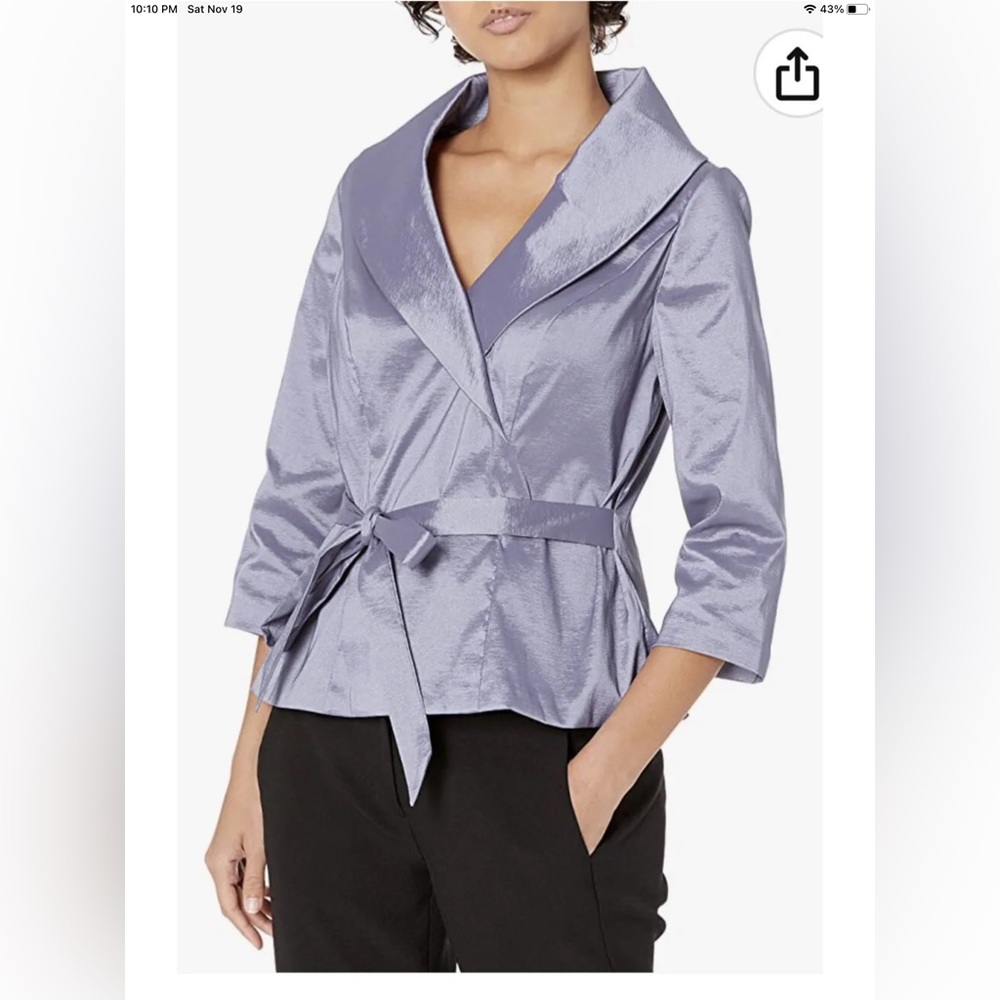 Alex Evenings Taffeta Shawl V-Neck Collar Tie Waist Blouse/top/nwt